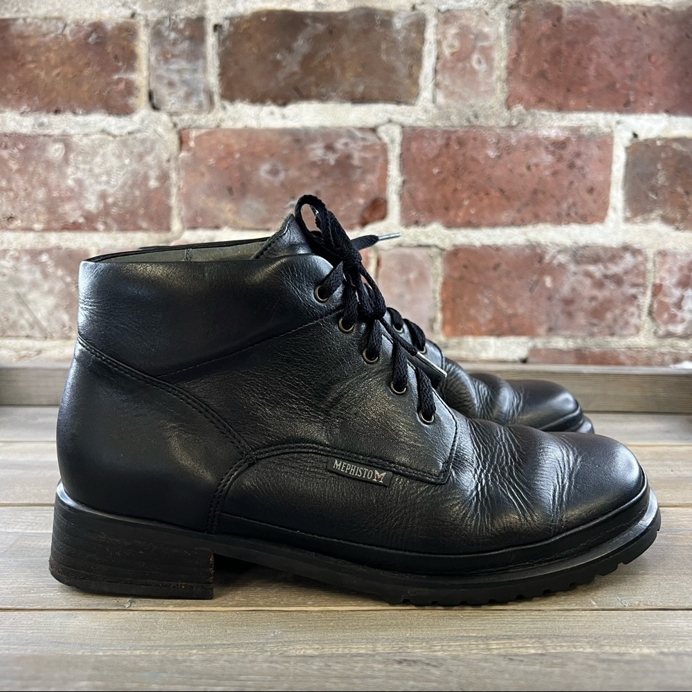 Mephisto Black Leather Lace Up Ankle Boots Sz 7